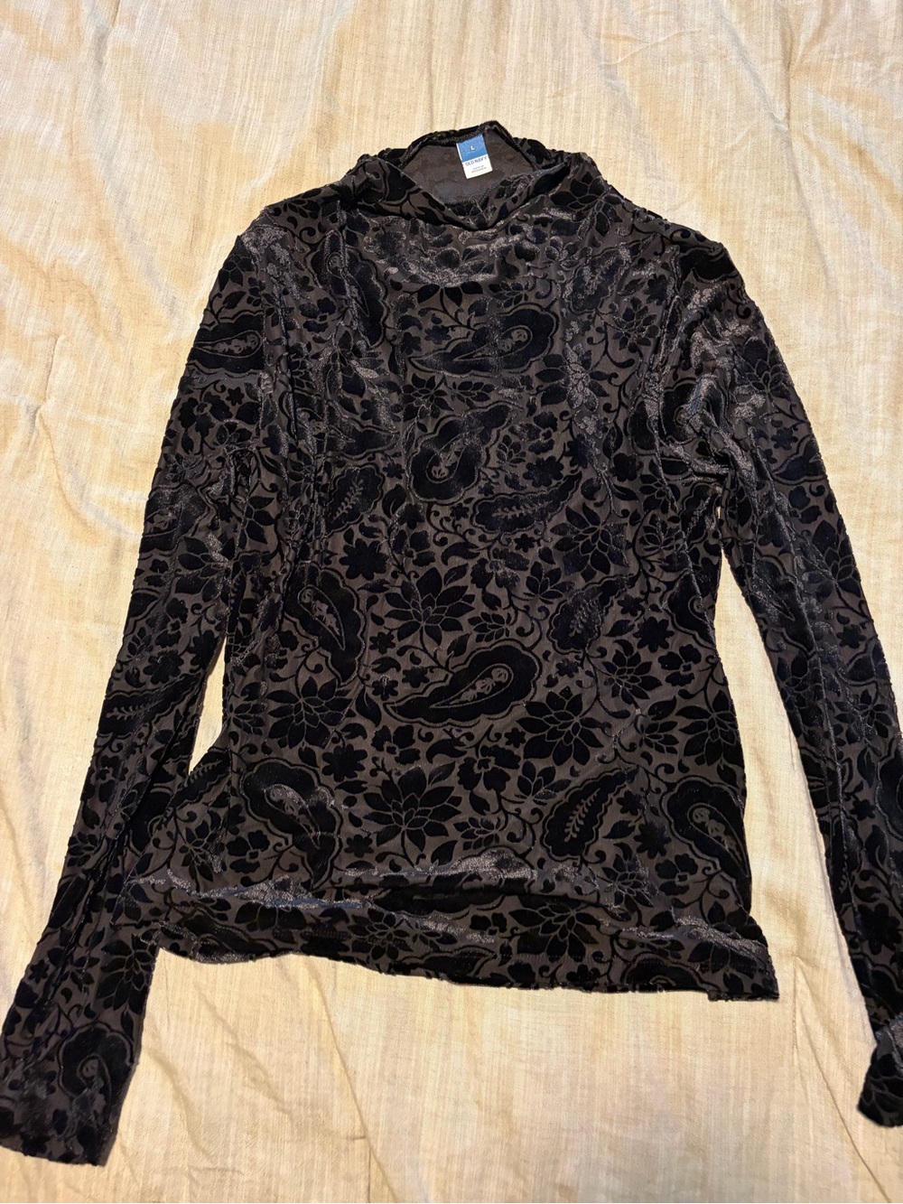 Old Navy Black Velvet Burnout Mock Neck Long Sleeve Top